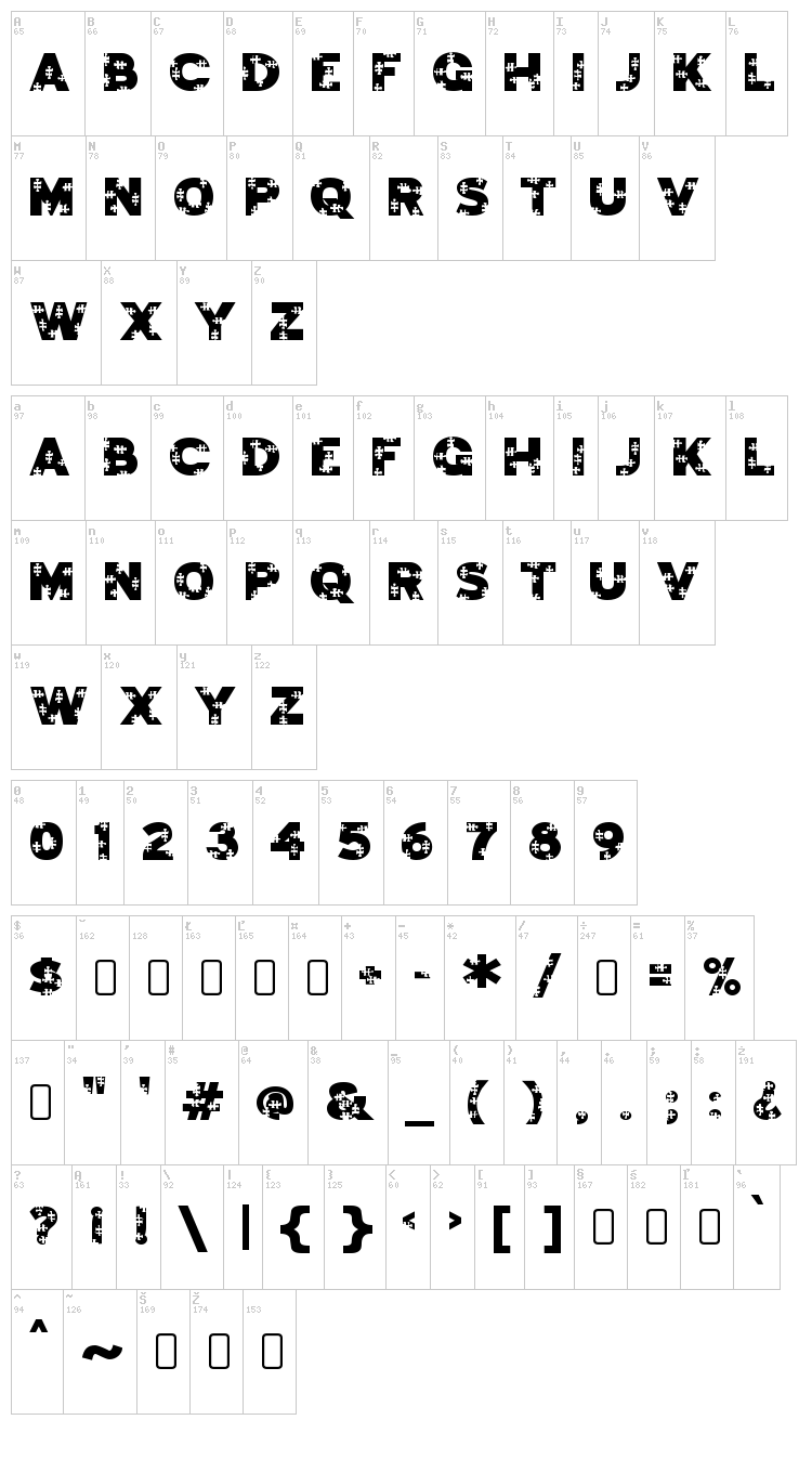 Jigsaw Trouserdrop font map